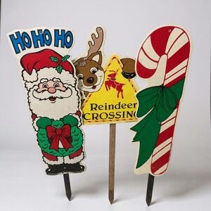 Vintage Christmas Yard Art Santa Reindeer Candy Cane Lawn Decoration 1996 1998